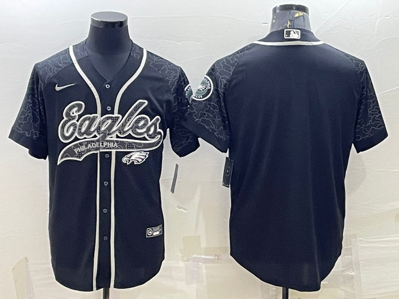 Men's Black Philadelphia Eagles Blank Reflective With Patch Cool Base Stitched Baseball Jersey